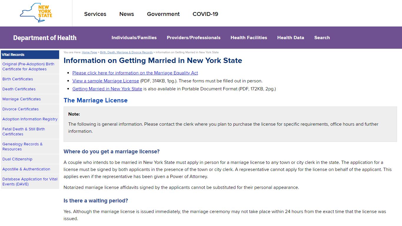 Information on Getting Married in New York State